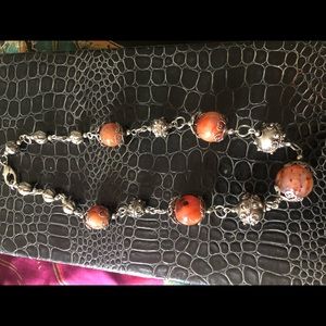 Tibetan butterscotch amber -repousse bead necklace